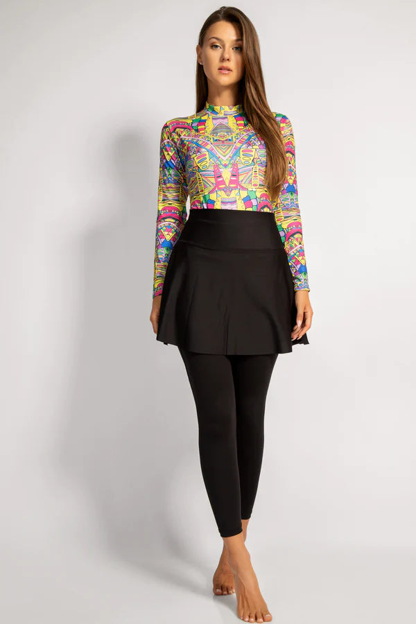 4PACK FULL BODY BURKINI ONE PIECE SWIMSUIT WITH BEACH SKIRT AND PANTS AND SWIM CAP