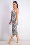 Rene Rofe Women's 2 Piece Printed Sleeveless Top and Pull On Pants Set, Grey Combo