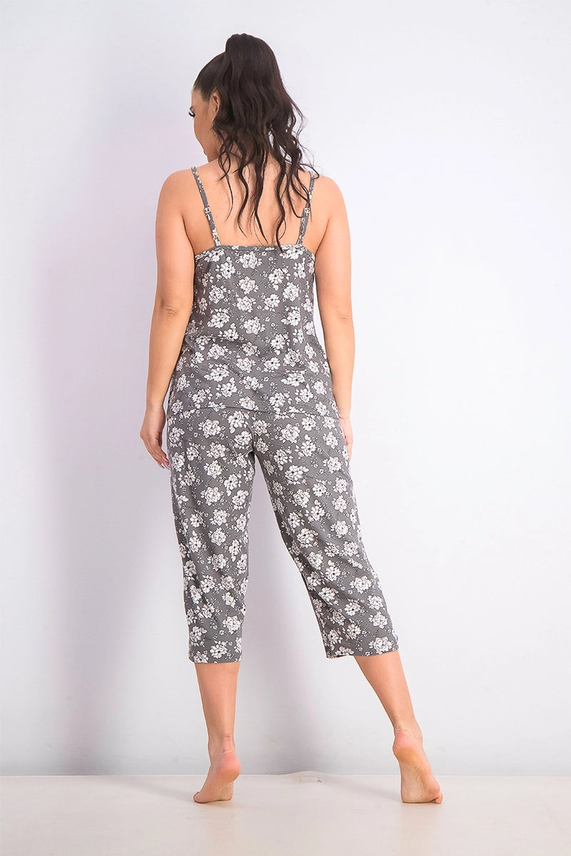 Rene Rofe Women's 2 Piece Printed Sleeveless Top and Pull On Pants Set, Grey Combo