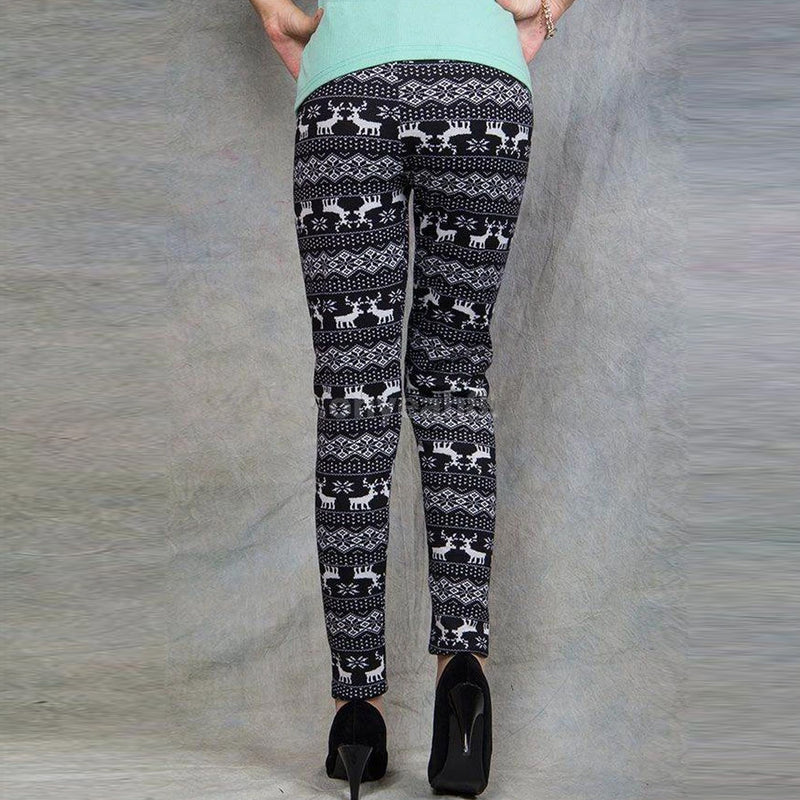 Christmas Deer Printed Black Thick Legging