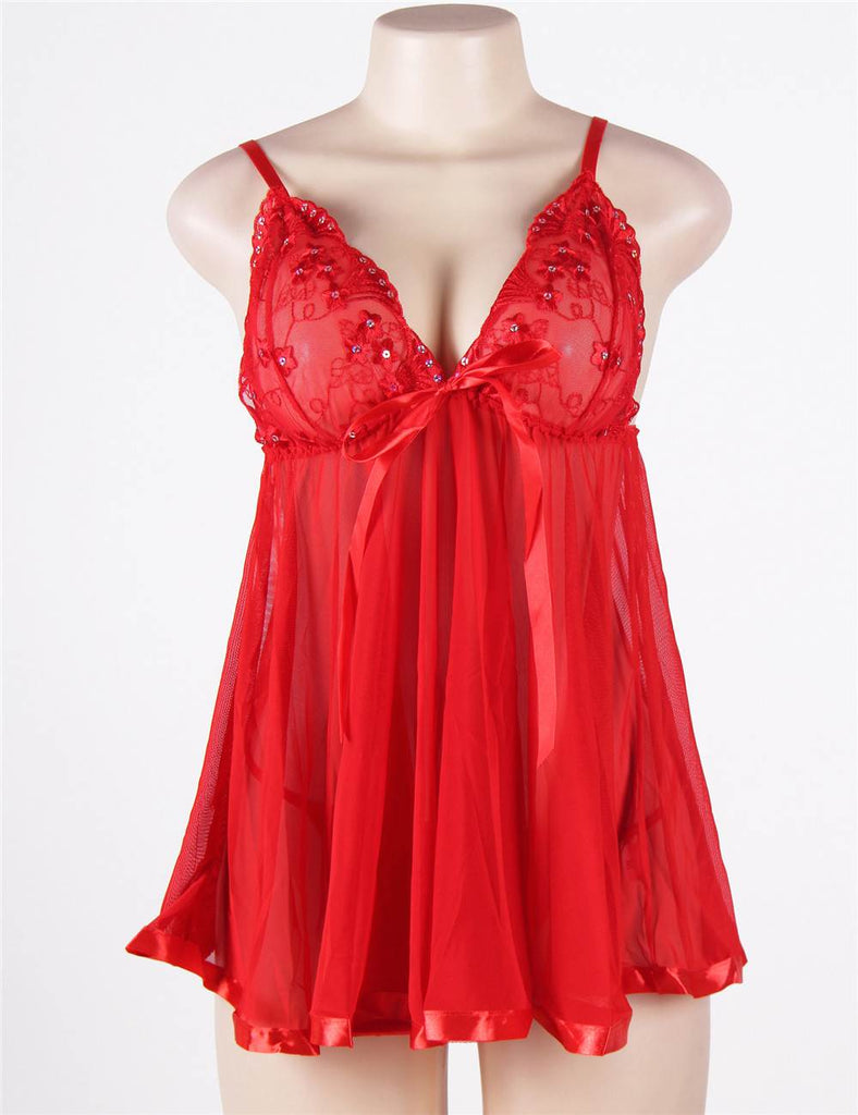 Rosy Sexy Sheer Lace Open Back Babydoll Dress