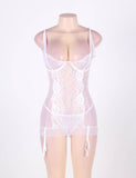 Stretch Lace and Dot Mesh White Garter Slip Set With Underwire Egypt