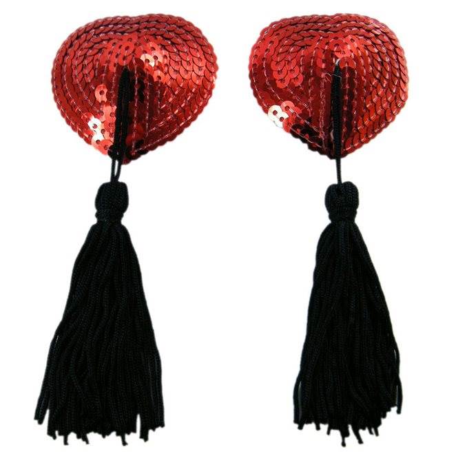 Red Sequin Black Tassel Nipple Covers