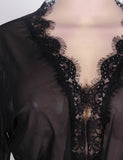 New Sheer Lace Trim Purple & Red & Black & White & Pink Robe With Thong