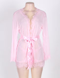 New Sheer Lace Trim Purple & Red & Black & White & Pink Robe With Thong
