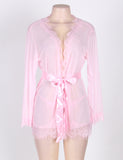 Sheer Lace Trim Purple & Red & Black & White & Pink Robe With Thong