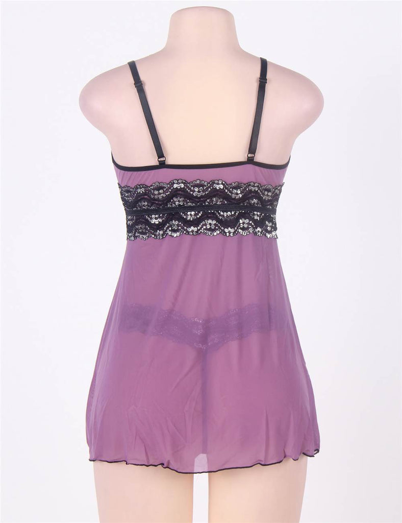 Camisole Purple Lace Sexy Babydoll With G string