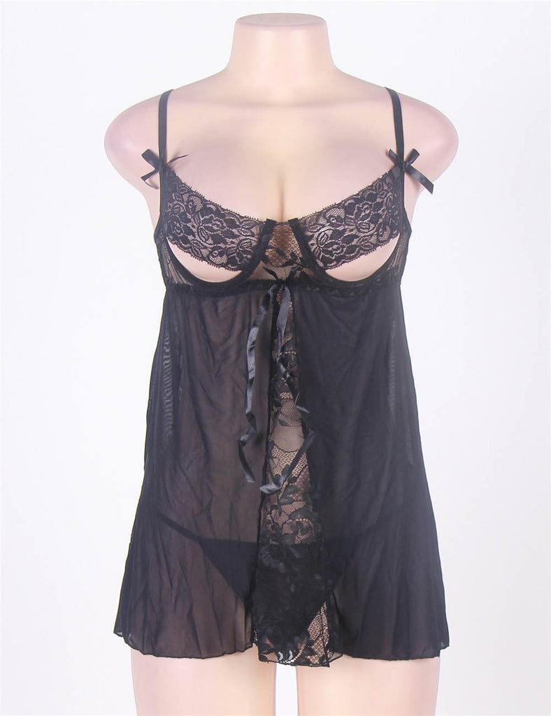 Sexy Women Open Cup Black Lace Babydoll