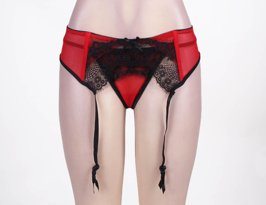 Red Sexy Transparent Lace Garter Panty  With Farawlaya