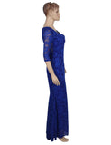 Royal Blue Lace Floral Long Party Dress