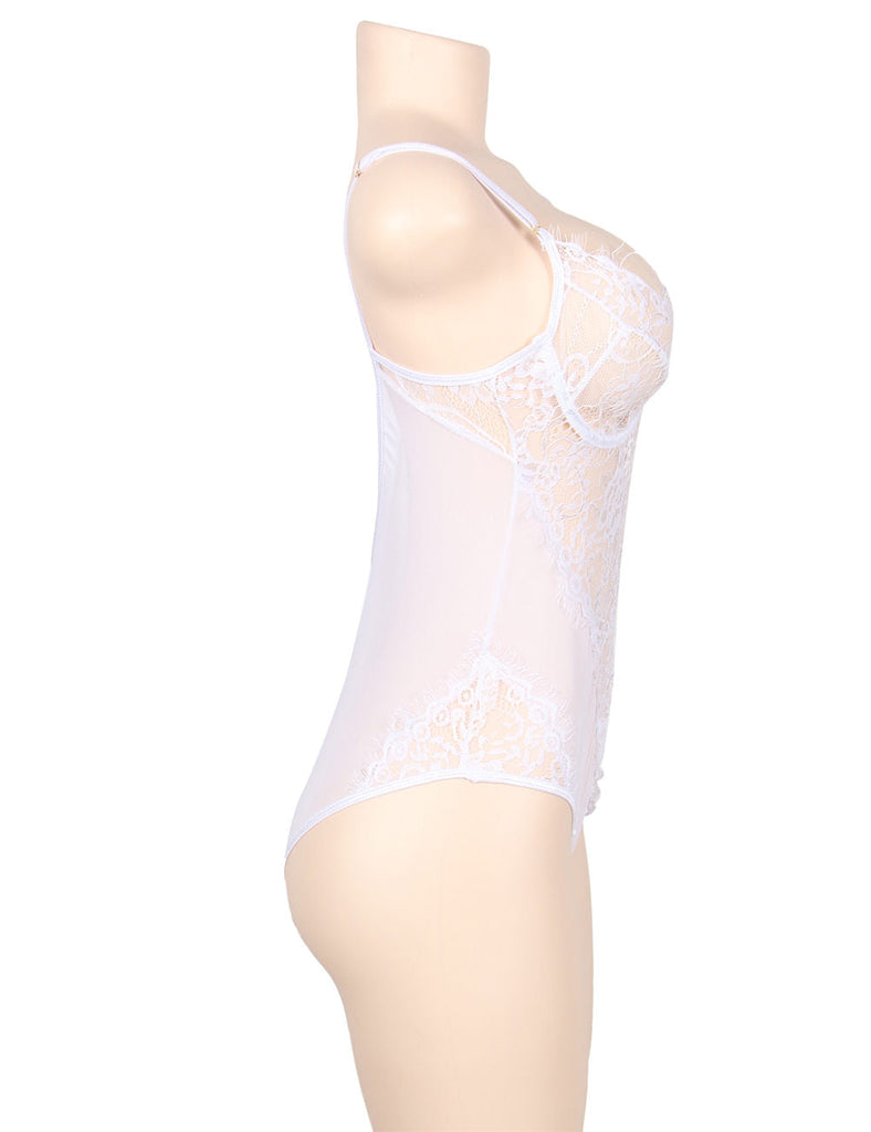 Chic Kissable White Backless Teddy With Underwire