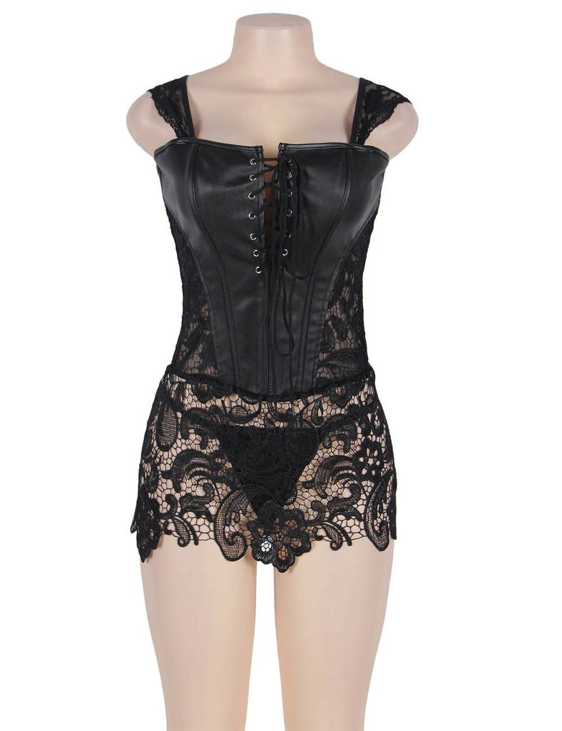 New Faux Leather and Venice Lace Corset
