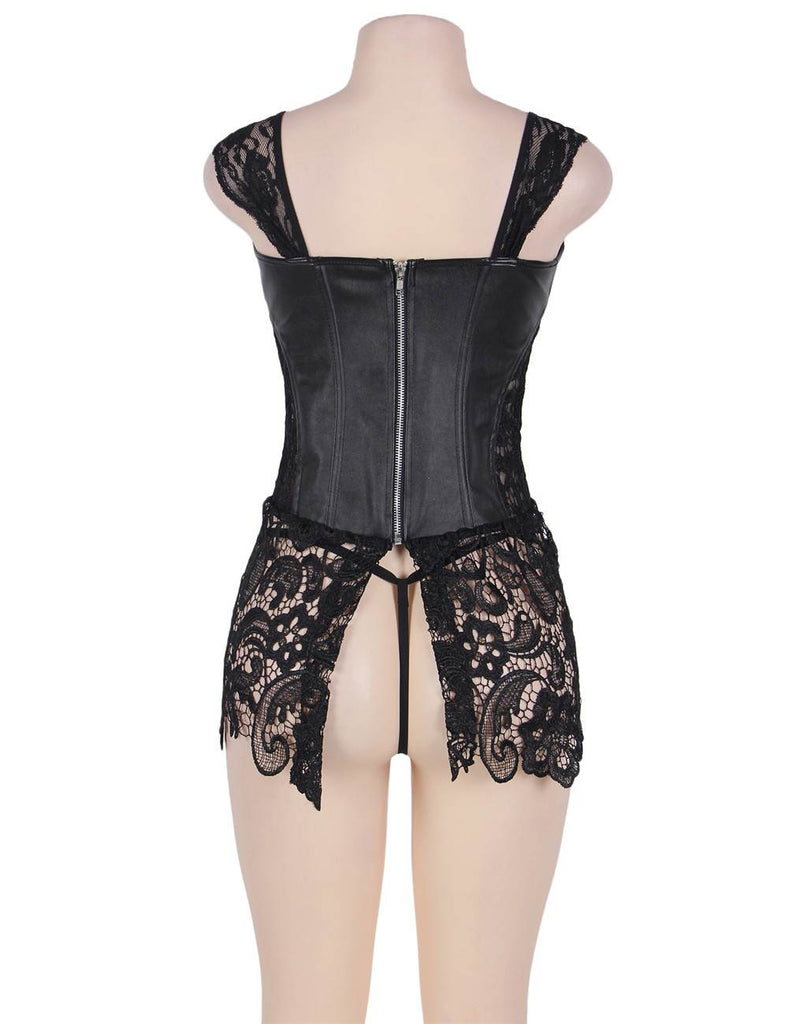 New Faux Leather and Venice Lace Corset