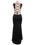 Croch Straps Back Slit Party Gown
