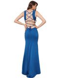 Croch Straps Back Slit Party Gown