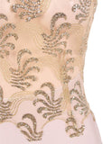 Sleeveless Apricot Floral Mesh Lace Overlay Party Dress