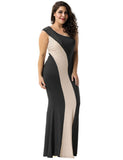 Black And Nude One Shoulder Maxi Dress