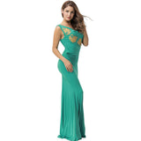 Green Elegant Embroidery Backless Sleeveless Party Gown