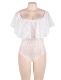 Dreamy Off Shoulder White Lace Ruffle Teddy