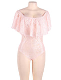 Dreamy Pink Lace Ruffle Off Shoulder Teddy