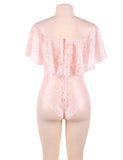 Dreamy Pink Lace Ruffle Off Shoulder Teddy