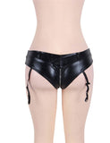 Plus Size Leather Zipper Black Garter Panty With Farawlaya