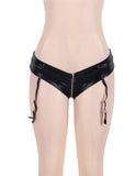 Plus Size Leather Zipper Black Garter Panty With Farawlaya