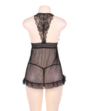 New Sheer Stretch Lace and Net Open Back Babydoll