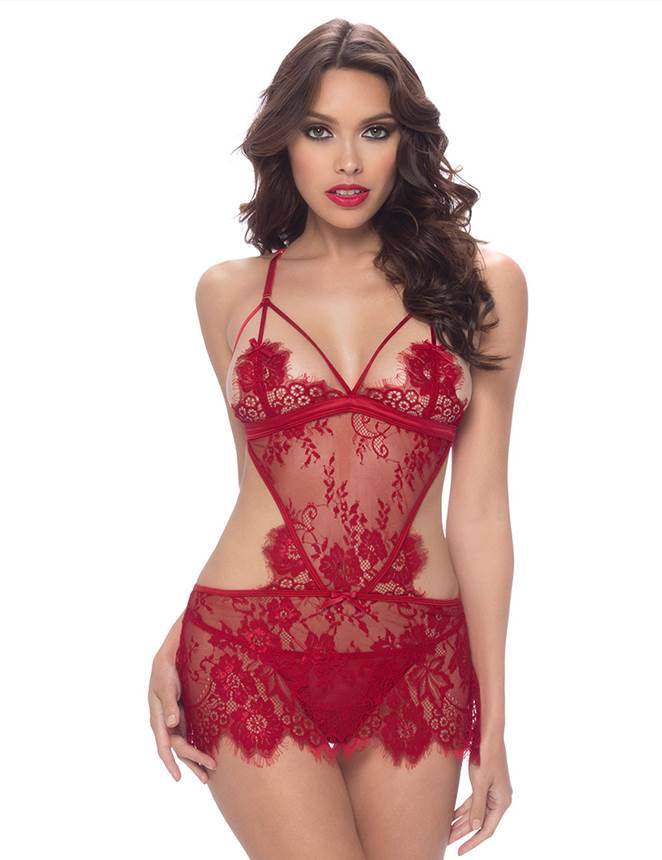 New Black & Red Lace Sexy Conjoined Babydoll Lingerie Set