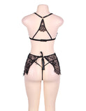Black Lace Sexy Conjoined Babydoll Lingerie Set