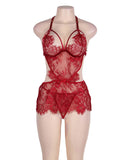 New Black & Red Lace Sexy Conjoined Babydoll Lingerie Set