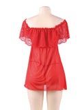 Plus Size Valentine's Day Style Red Off-Shoulder Lace Sexy Babydoll