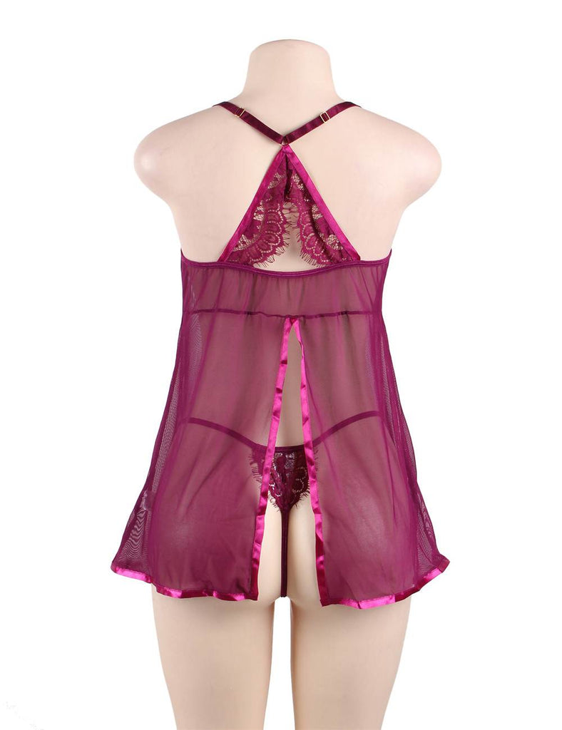 Featuring Velvet Underwire Cups With A Scalloped Lace Trim Babydoll Set