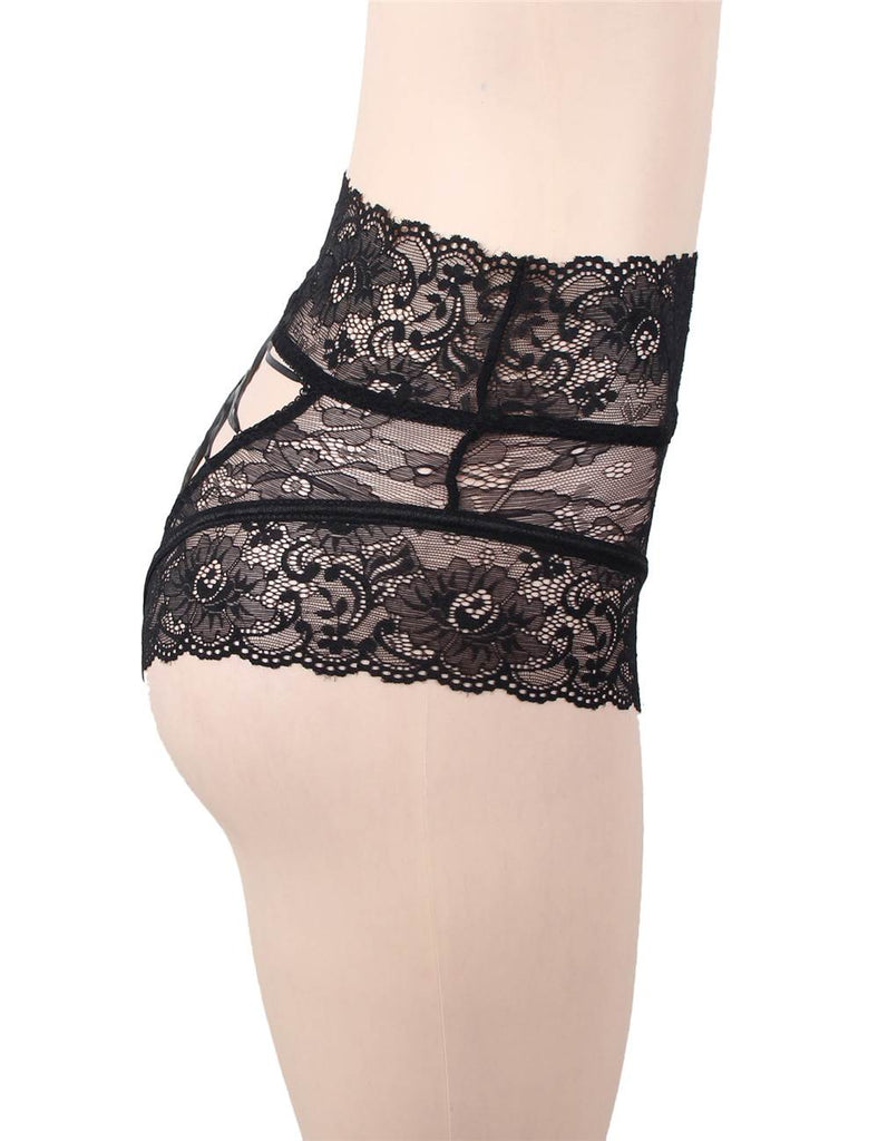 Plus Size Sexy Black High Waist Lace Strappy Panty