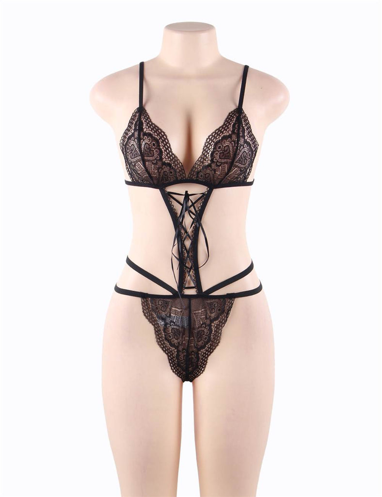 Charming Black Sheer Lace Teddy Lingerie