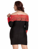 Plus Size Long Sleeve Off-Shoulder Fashion Lace Dress
