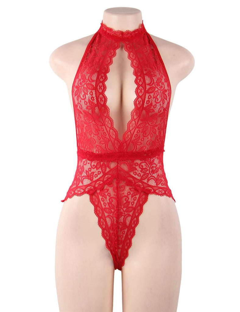 Red Exquisite Lace Open Cup Teddy
