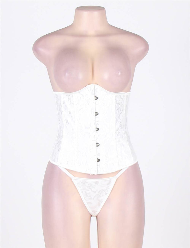 New White & Black Strapless Lace Corset Top with Panty