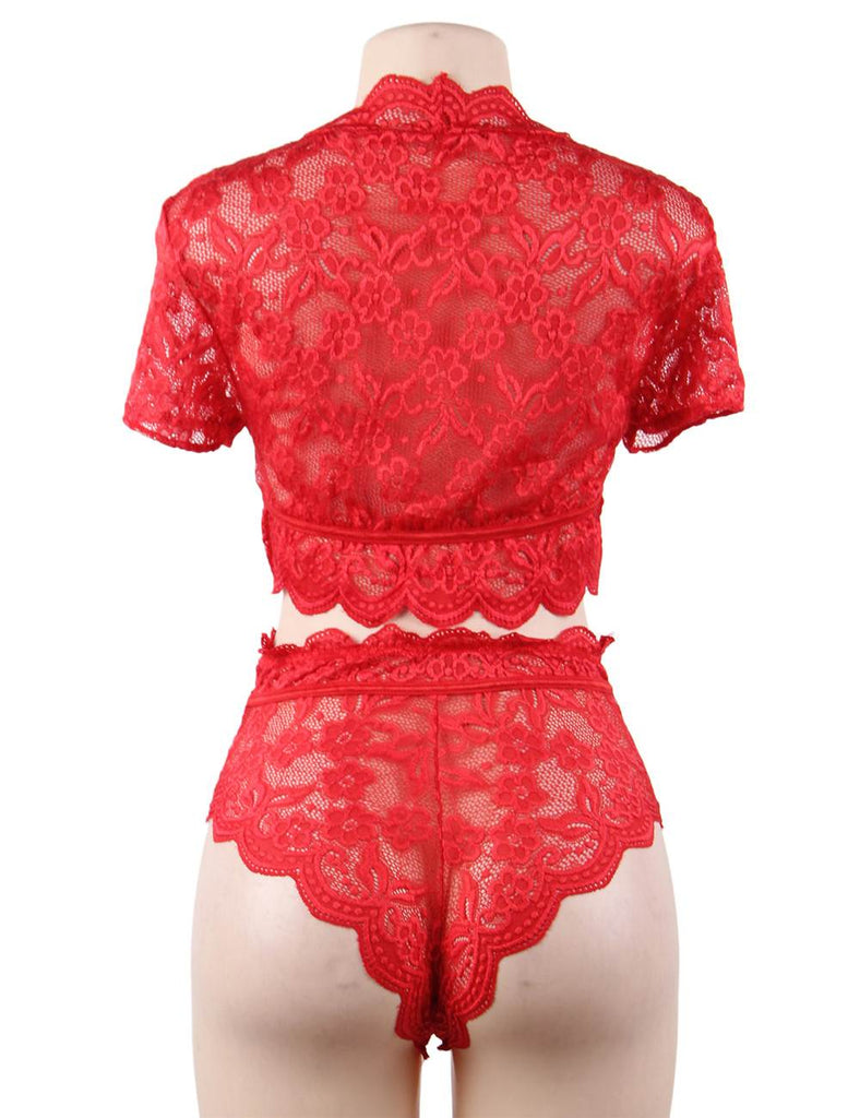 Naughty Sexy Girls High Waist Red Full Lace Bra Panty Underwear