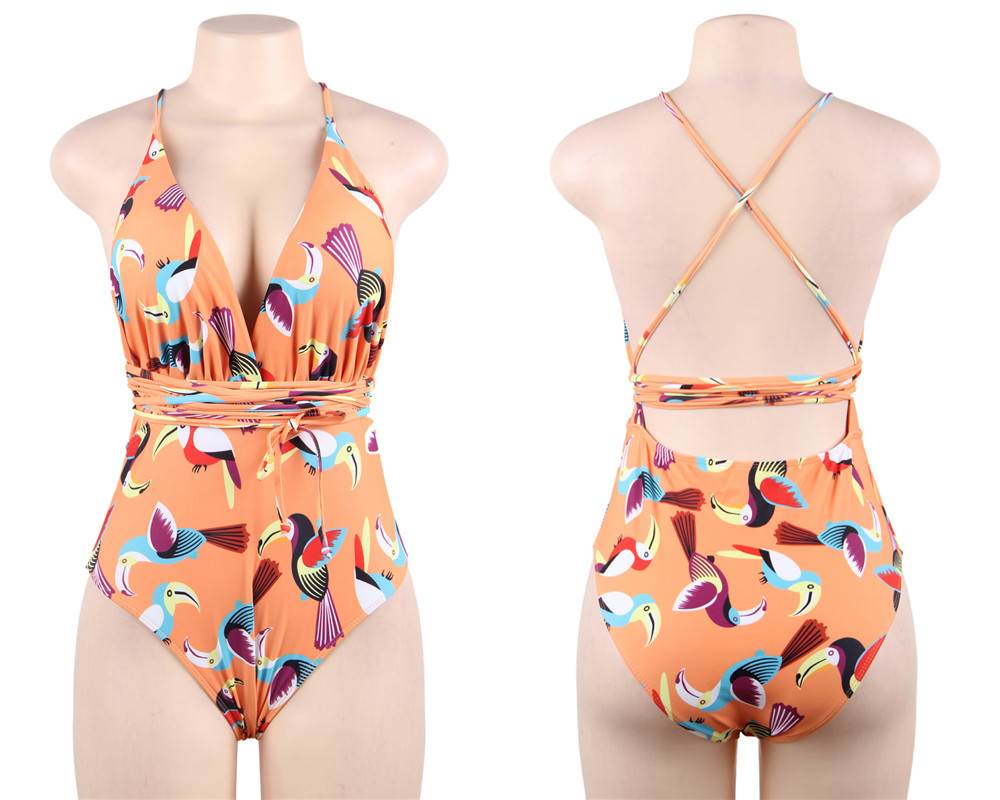 New Deep V Tie Up Bathing Suit Monokini Multiple Wearing Way One Piece Swimsuit
