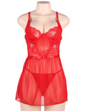 Elegant Red Lace Straps Backless Babydoll Egypt Set With Steel Ring