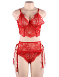 Lace Open Bust Bra And Garter Panty Set With Steel Ring