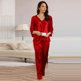 New High Quality Long Sleeve Silk Pajama Set Two Piece Set