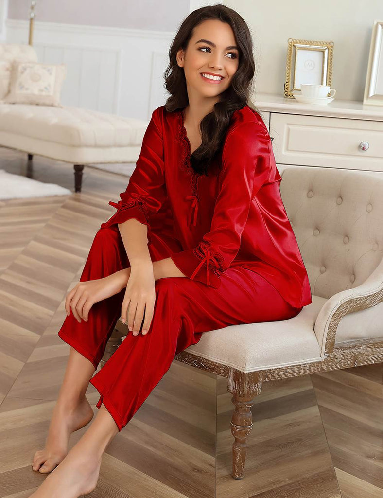 High Quality Long Sleeve Silk Pajama Egypt Set Two Piece Set in
