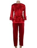 New High Quality Long Sleeve Silk Pajama Set Two Piece Set