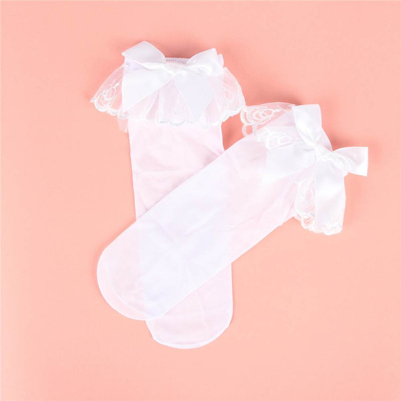 Nylon Anklet Sock With Ruffle And Satin Bow