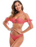 New Yellow Bandage Rhinestone Decoration Sexy Summer Women‘s Bikini Set With Farawlaya