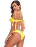 New Yellow Bandage Rhinestone Decoration Sexy Summer Women‘s Bikini Set With Farawlaya