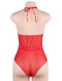 Plus Size Red Lace Hollow Out Deep V Sexy Teddy