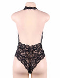 Black Backless Deep V Exquisite Lace Teddy